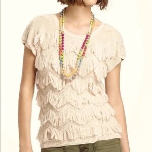 Anthropologie Cream Fringe Sleeveless Sweater